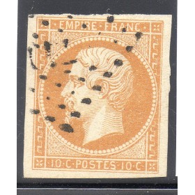 Timbre France Yvert No 13Ab Type I Empire 10c Bistre orange Oblitéré petits chiffres