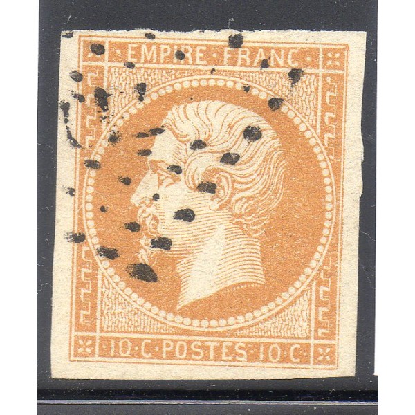 Timbre France Yvert No 13Ab Type I Empire 10c Bistre orange Oblitéré petits chiffres