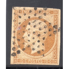 Timbre France Yvert No 13Ac Type I Empire 10c Bistre brun Oblitéré étoile de Paris