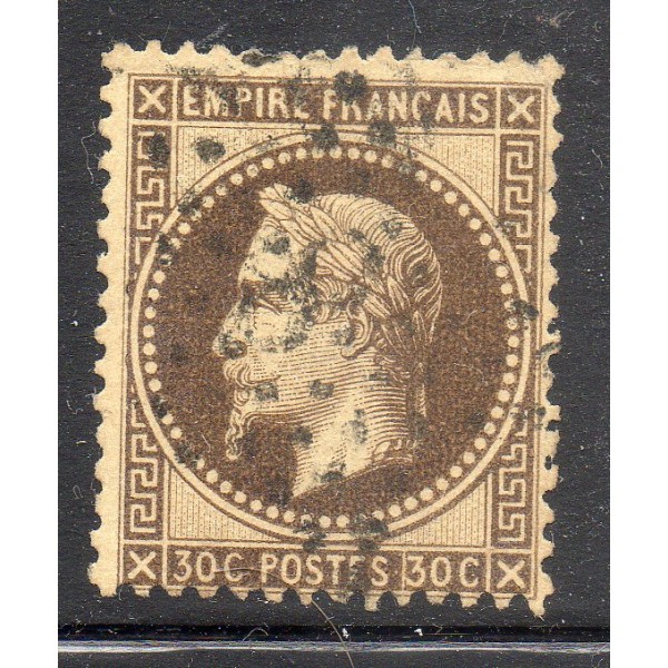 Timbre France Yvert No 30b Empire Lauré 30c brun-noir Oblitéré 2toile de Paris