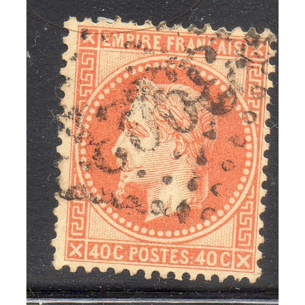 Timbre France Yvert No 31b Empire Lauré 40c orange vif Oblitéré gros chiffres