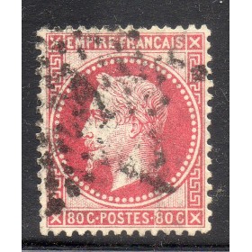 Timbre France Yvert No 32d Empire Lauré 80c rose vif Oblitéré étoile de Paris