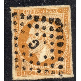 Timbre France Yvert No 13Ba Type II Empire 10c bistre Brun oblitéré ambulant