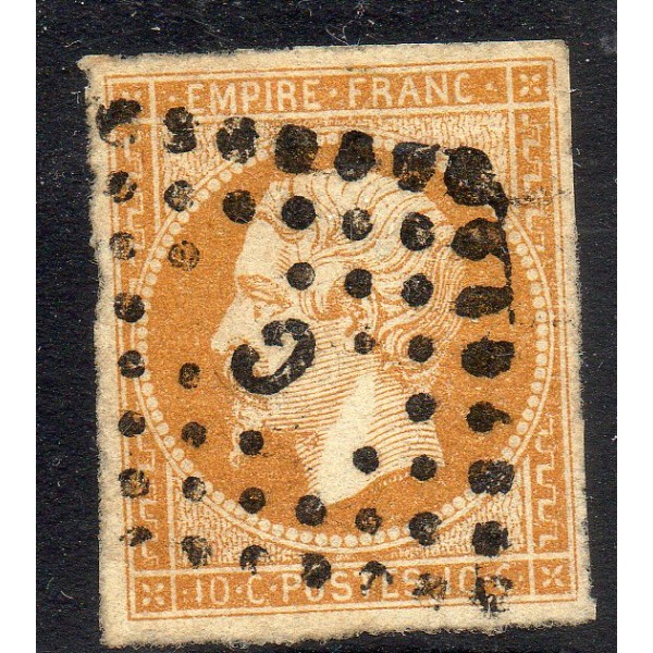Timbre France Yvert No 13Ba Type II Empire 10c bistre Brun oblitéré ambulant
