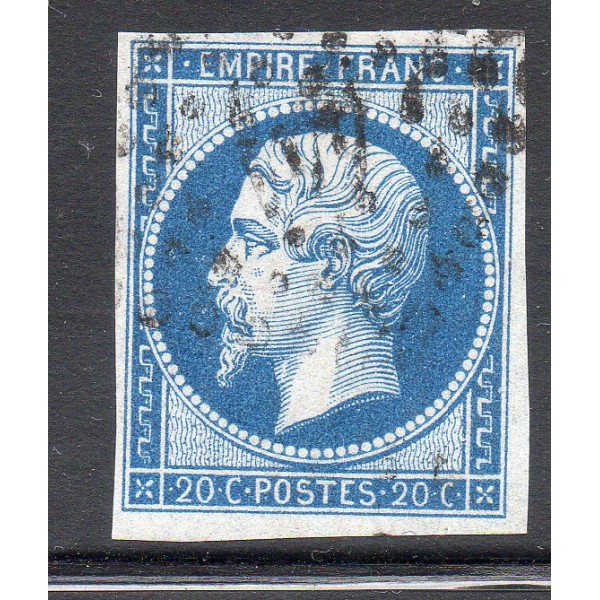 Timbre France Yvert No 14Aa Type I Empire 20c Bleu foncé Oblitéré
