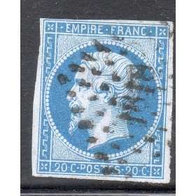 Timbre France Yvert No 14Bc Type II Empire 20c Bleu azuré Oblitéré ambulant