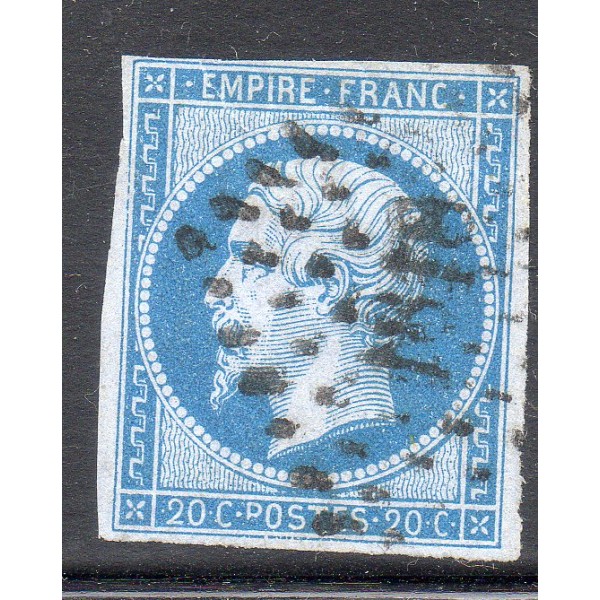 Timbre France Yvert No 14Bc Type II Empire 20c Bleu azuré Oblitéré ambulant