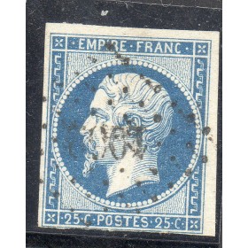 Timbre France Yvert No 15a Empire 25c Bleu laiteux Oblitéré petits chiffres