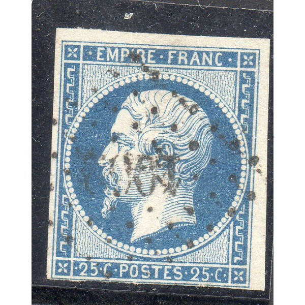 Timbre France Yvert No 15a Empire 25c Bleu laiteux Oblitéré petits chiffres