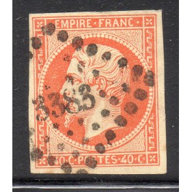 Timbre France Yvert No 16a Empire 40c orange vif Oblitéré petits chiffres