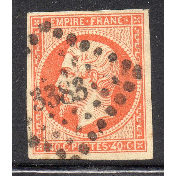 Timbre France Yvert No 16a Empire 40c orange vif Oblitéré petits chiffres