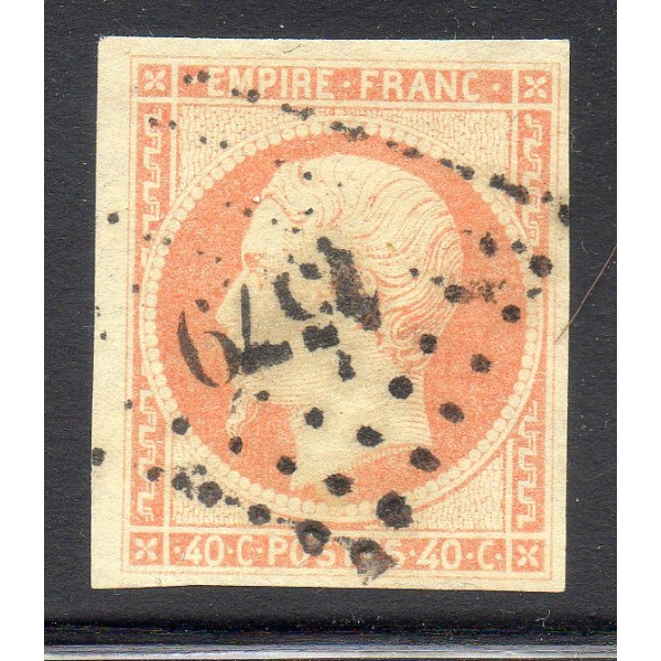 Timbre France Yvert No 16b Empire 40c orange sur paille Oblitéré petits chiffres