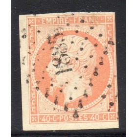Timbre France Yvert No 16j Empire 40c orange pale Oblitéré petits chiffres