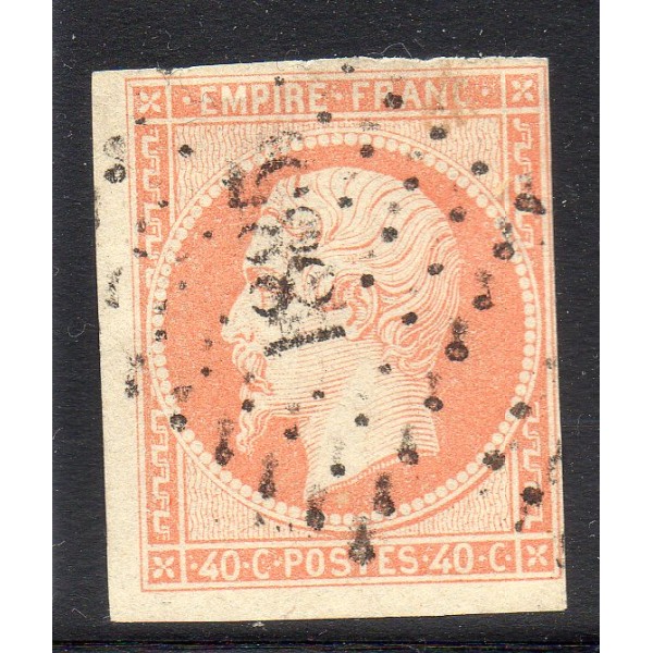 Timbre France Yvert No 16j Empire 40c orange pale Oblitéré petits chiffres