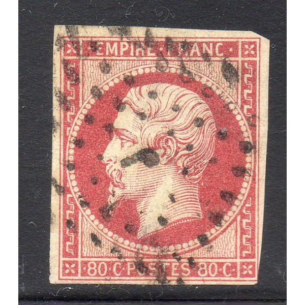 Timbre France Yvert No 17Aa Empire 80c carmin clair Oblitéré ambulant