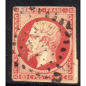 Timbre France Yvert No 17Ab Empire 80c carmin rose Oblitéré petits chiffres