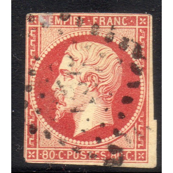 Timbre France Yvert No 17Ab Empire 80c carmin rose Oblitéré petits chiffres