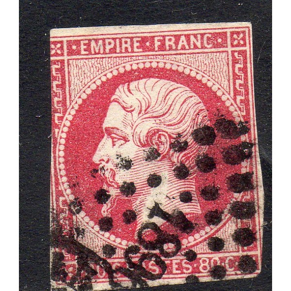 Timbre France Yvert No 17Ba Empire 80c rose vif Oblitéré PC