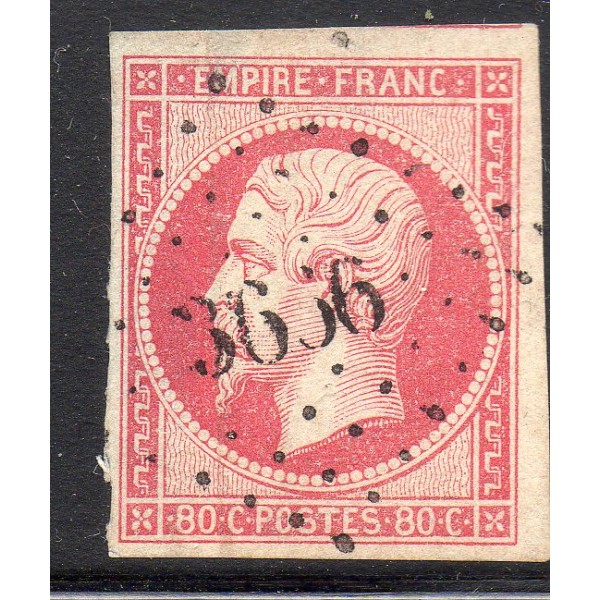 Timbre France Yvert No 17Bb Empire 80c rose pale Oblitéré PC
