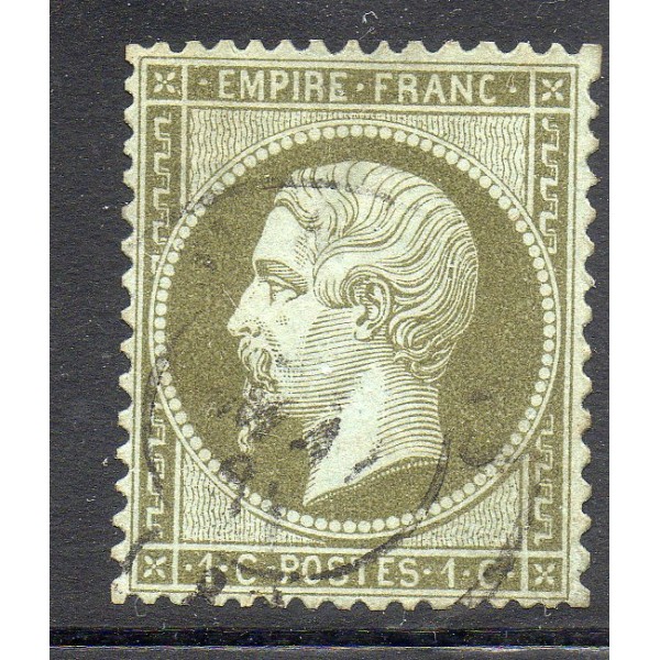 Timbre France Yvert No 19a Empire 1c vert bronze Oblitéré CaD type 15