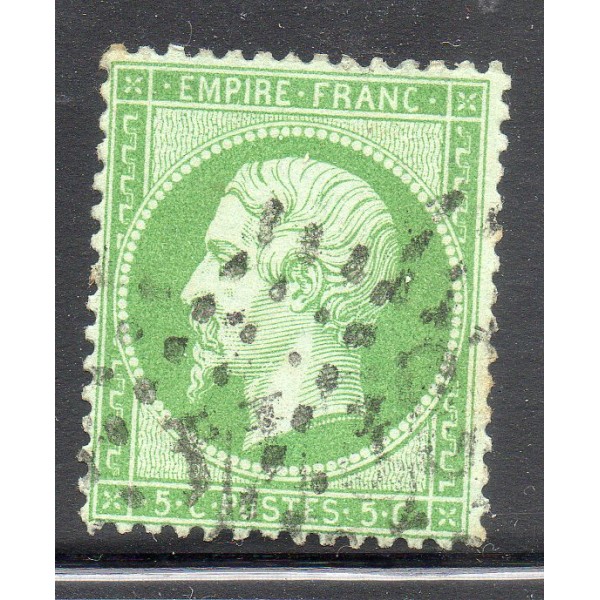 Timbre France Yvert No 20a Empire 5c vert foncé gros chiffres
