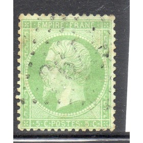 Timbre France Yvert No 20e Empire 5c vert clair Oblitéré gros chiffres