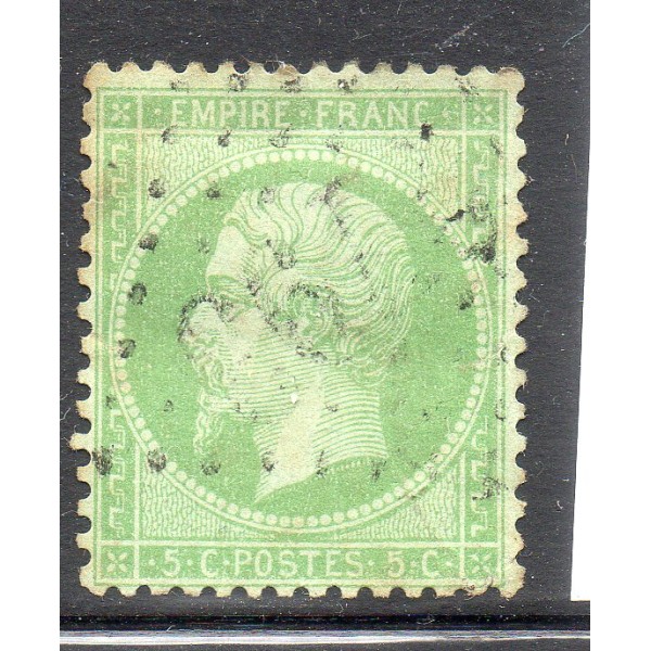 Timbre France Yvert No 20e Empire 5c vert clair Oblitéré gros chiffres