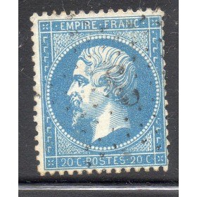 Timbre France Yvert No 22f Empire 20c bleu clair Oblitéré gros chiffres