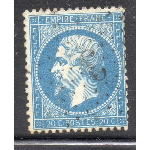 Timbre France Yvert No 22f Empire 20c bleu clair Oblitéré gros chiffres
