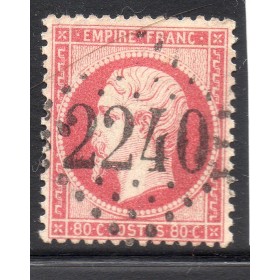 Timbre France Yvert No 24a Empire 80c rose foncé Oblitéré gros chiffres