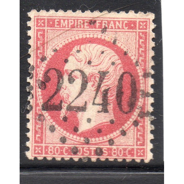 Timbre France Yvert No 24a Empire 80c rose foncé Oblitéré gros chiffres