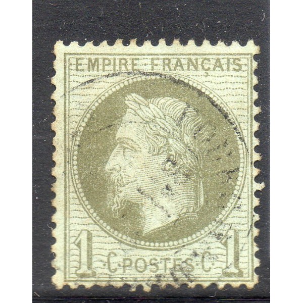 Timbre France Yvert No 25a Empire Lauré 1c vert olive Oblitéré CaD type 17