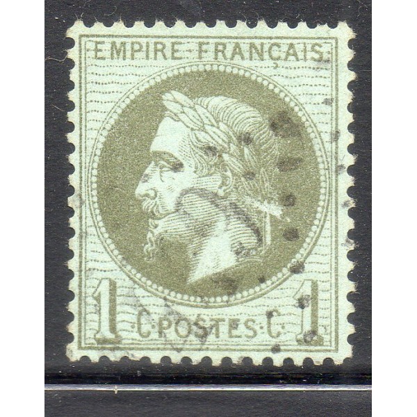 Timbre France Yvert No 25 Empire Lauré 1c vert bronze Oblitéré gros chiffres