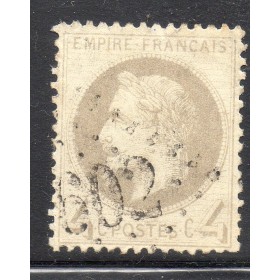 Timbre France Yvert No 27A Empire Lauré 4c gris Oblitéré gros chiffres