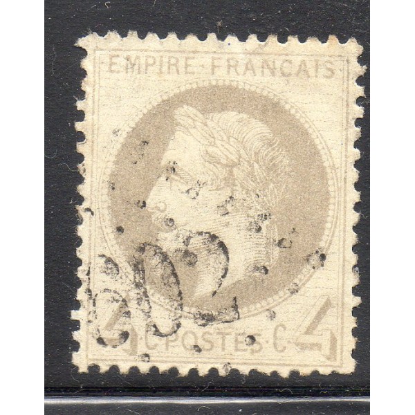 Timbre France Yvert No 27A Empire Lauré 4c gris Oblitéré gros chiffres