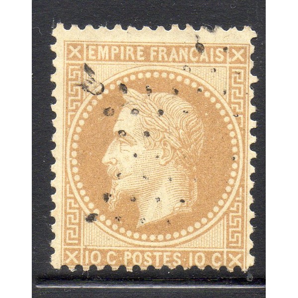 Timbre France Yvert No 28A Empire Lauré 10c bistre Oblitéré étoile