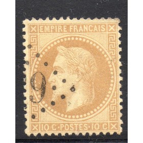 Timbre France Yvert No 28Ba Empire Lauré 10c bistre foncé Oblitéré gros chiffres