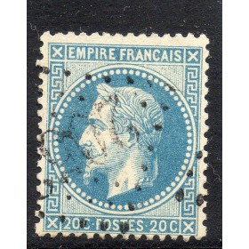 Timbre France Yvert No 29A Empire Lauré 20c bleu Oblitéré gros chiffres