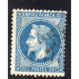 Timbre France Yvert No 29Aa Empire Lauré 20c bleu foncé Oblitéré gros chiffres