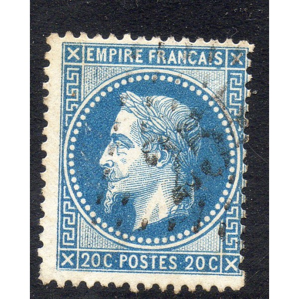 Timbre France Yvert No 29Aa Empire Lauré 20c bleu foncé Oblitéré gros chiffres