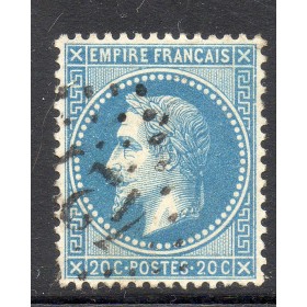 Timbre France Yvert No 29Ba Empire Lauré 20c bleu foncé Oblitéré gros chiffres