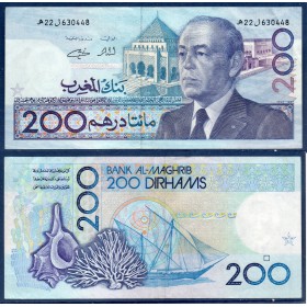 Maroc Pick N°66a, Billet de banque de 200 Dirhams 1987