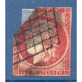 Timbre France Yvert No 6 Type Cérès 1 franc carmin Oblitéré