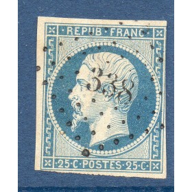 Timbre France Yvert No 10 Type Présidence 25c Bleu Oblitéré Petits Chiffres