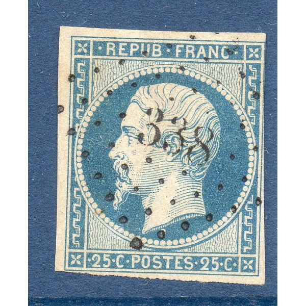 Timbre France Yvert No 10 Type Présidence 25c Bleu Oblitéré Petits Chiffres