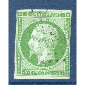 Timbre France Yvert No 12 Type Empire 5c Vert Oblitéré