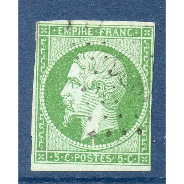 Timbre France Yvert No 12 Type Empire 5c Vert Oblitéré