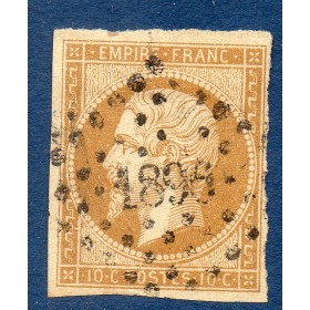 Timbre France Yvert No 13Ab Type I Empire 10c Bistre orange Oblitéré petits chiffres