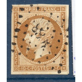 Timbre France Yvert No 13Ac Type I Empire 10c Bistre brun Oblitéré petits chiffres