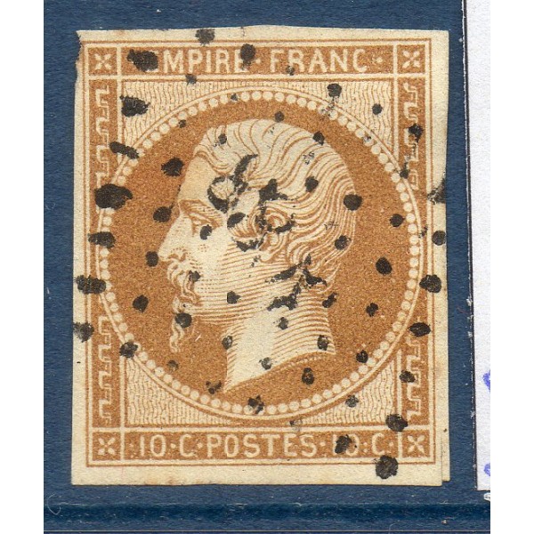 Timbre France Yvert No 13Ac Type I Empire 10c Bistre brun Oblitéré petits chiffres